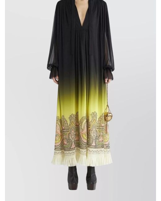 Etro Black Paisley-Print Silk Ankle-Length Dress