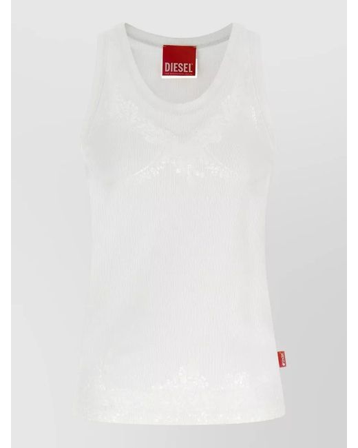 DIESEL White Tinder Lace Ribbed Tank Top Underwear