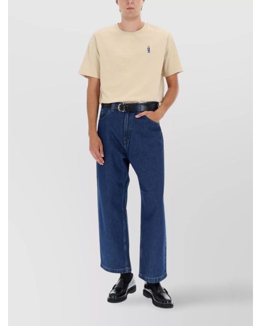Maison Kitsuné Blue Cotton Embroidered T-Shirt for men