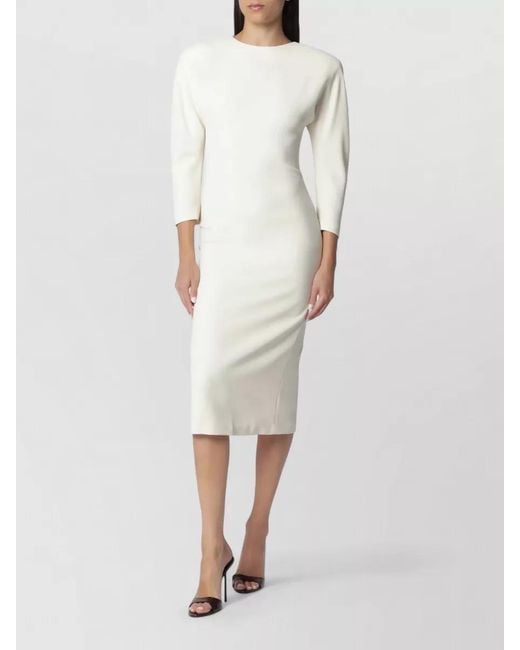 ANDAMANE White Knee Length Stretch Dress Puff Sleeves