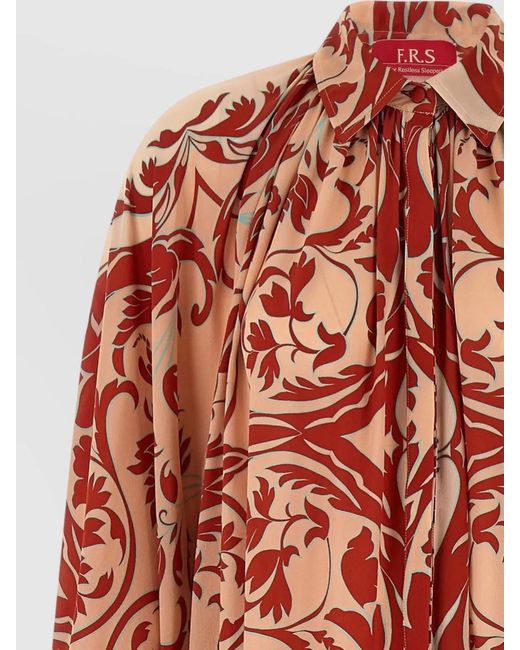 F.R.S For Restless Sleepers Red Europa Dress Long Sleeves Floral Pattern