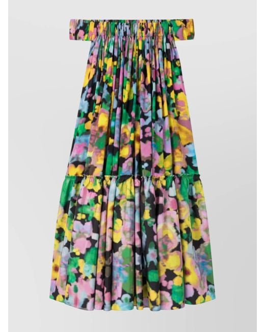 AZ FACTORY White Floral-Print Off-Shoulder Tiered Crepe Midi Dress