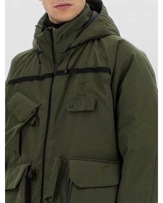 South2 West8 Green Nanga Hooded High Collar Utility Jacket for men