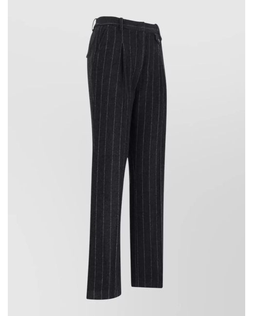 THE GARMENT Blue Tailored Straight Pants Belt Loops Back Pocket Pinstripes