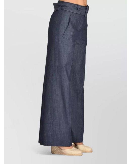 Incotex Blue Wide Leg Trousers Belt Loops Front Pockets