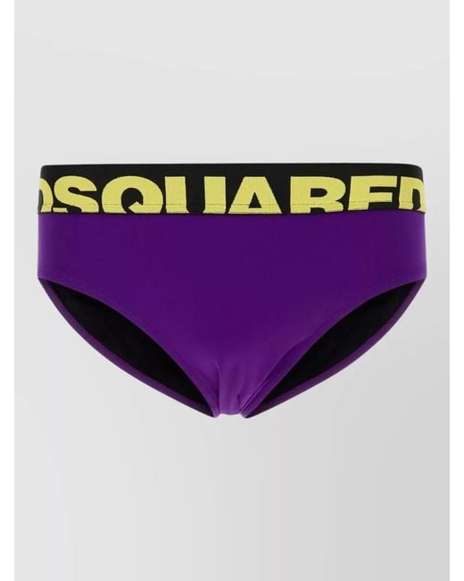 DSquared² Purple Stretch Nylon Swim Brief Logo Waistband for men