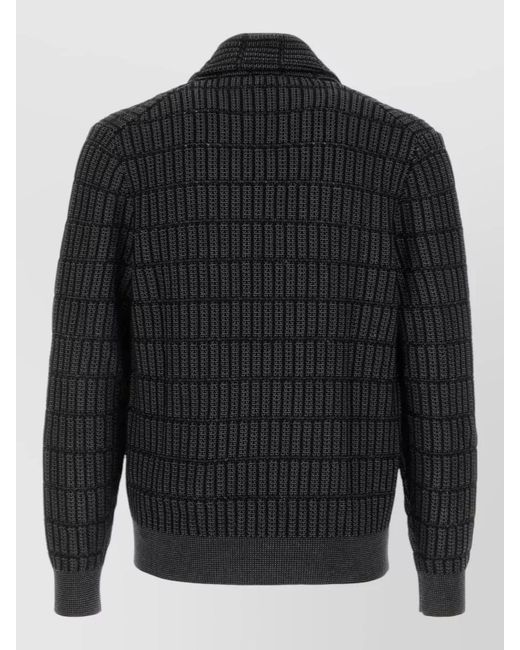 Brioni Black Cotton Linen Cardigan Shawl Collar Knit for men