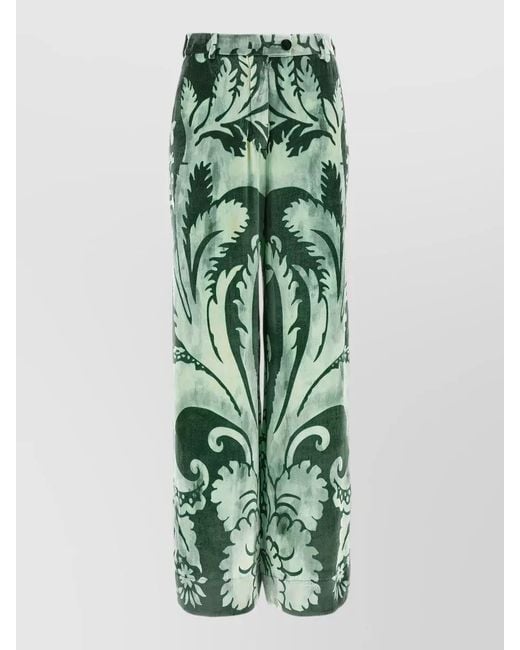 F.R.S For Restless Sleepers Green Silk Floral-Print Wide-Leg Trousers
