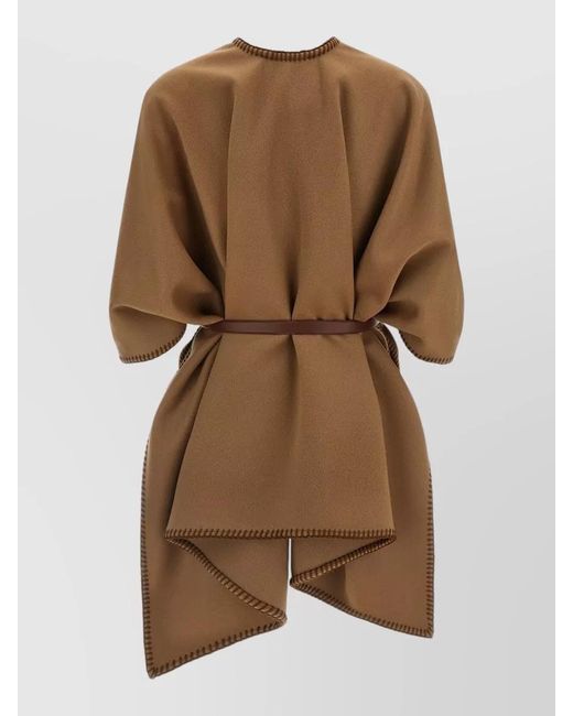 Max Mara Brown Mxacolomba Cape Belted Waist Asymmetric Hem
