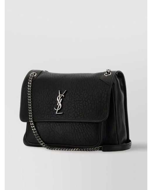Saint Laurent Black Large Niki Bag With Chain Strap And Textured Finish
