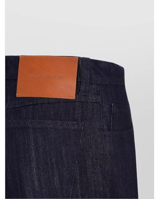 Victoria Beckham Blue Denim Cropped High-Rise Tapered Trousers