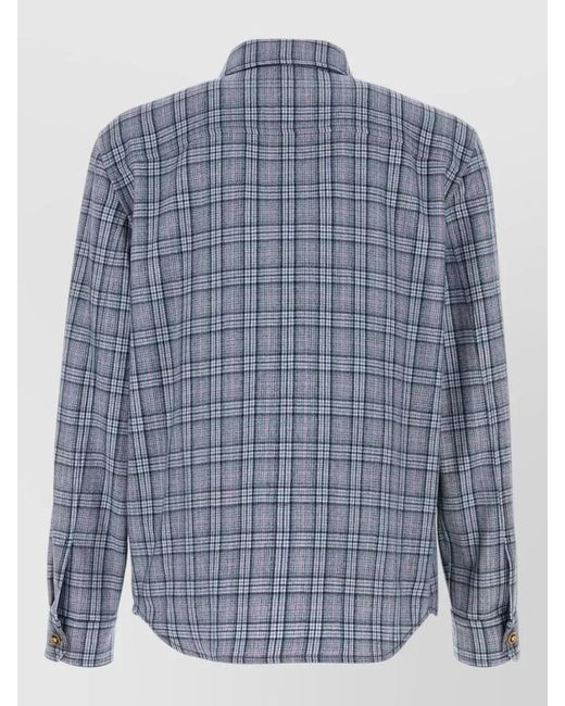Versace Blue Checked Virgin Wool Shirt for men