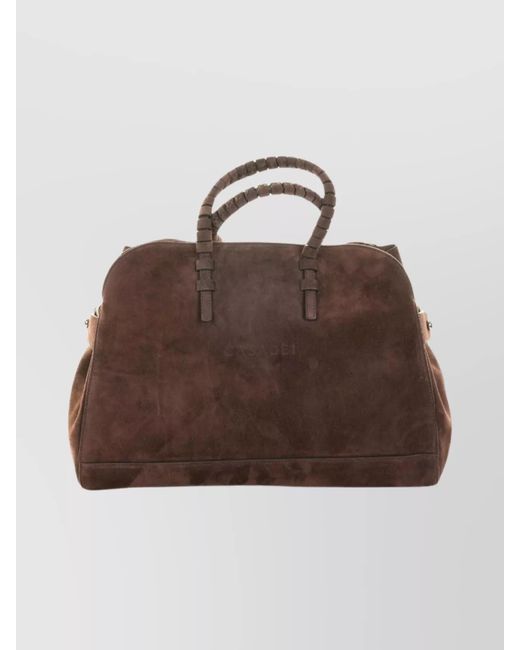 Casadei Brown Structured Suede Tote Bag With Two Handles