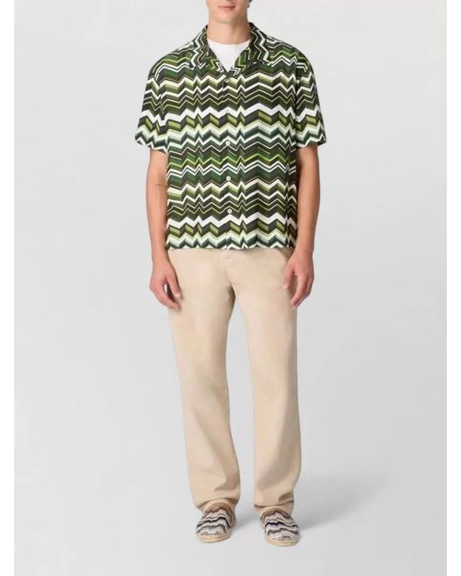 Missoni Green Camp Collar Shirt Chevron Zigzag Pattern for men