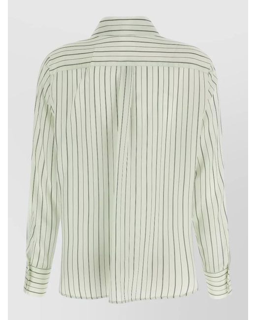 Max Mara Green Striped Long Sleeve Shirt Point Collar