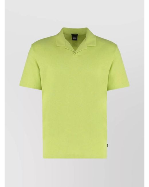 Boss Yellow Short Sleeve Polo Shirt With Side Slits for men