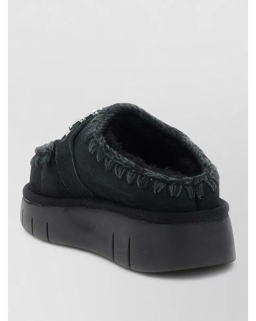 Mou Black Bounce Clog Flat Sole Round Toe Slippers