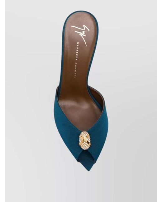 Giuseppe Zanotti Blue Intriigo Leather Mules Peep Toe Stiletto