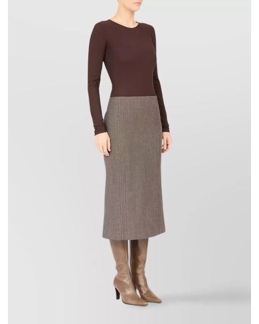 MM6 by Maison Margiela Brown Wool Patterned Midi Pencil Skirt