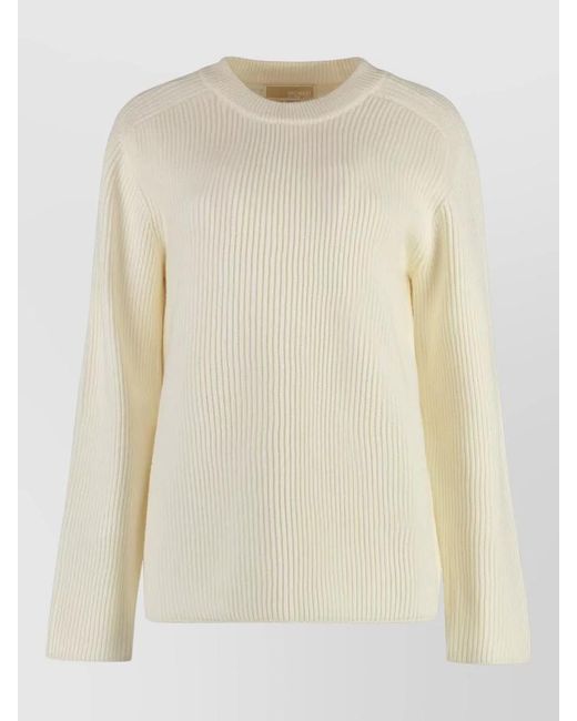 MICHAEL Michael Kors Natural Merino Wool Crew Neck Ribbed Sweater