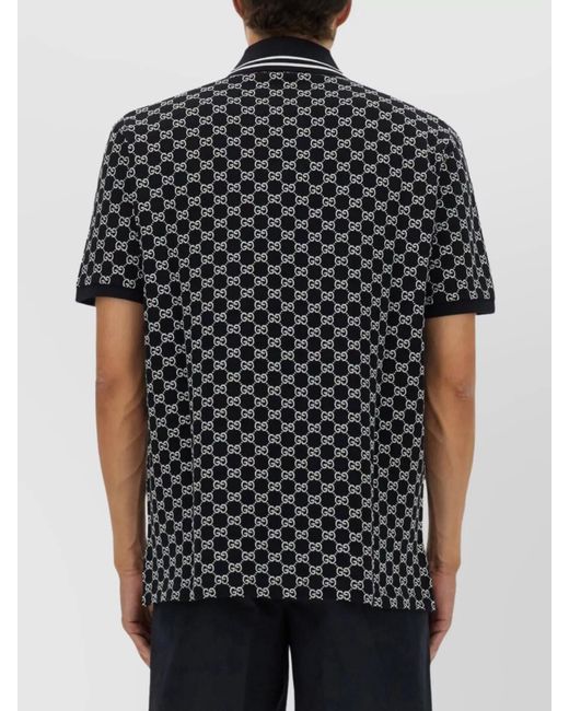 Gucci Black Cotton Gg Jacquard Polo Shirt for men