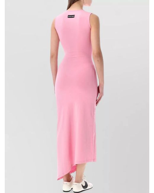 MARINE SERRE Pink Sleeveless Asymmetric Maxi Dress