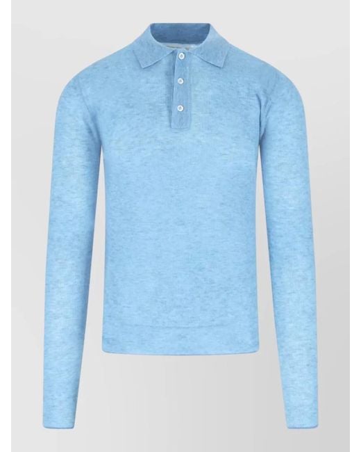 ERL Blue Polo Shirt Crewneck Long Sleeves Ribbed Texture for men