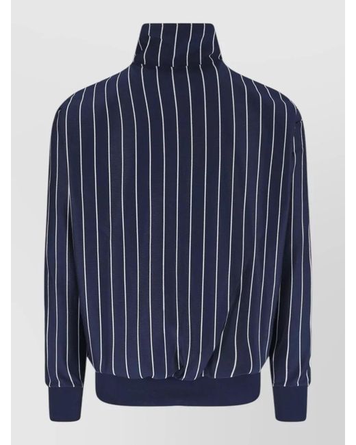 Adidas Blue Casual Striped Sweatshirt High Collar Pockets for men
