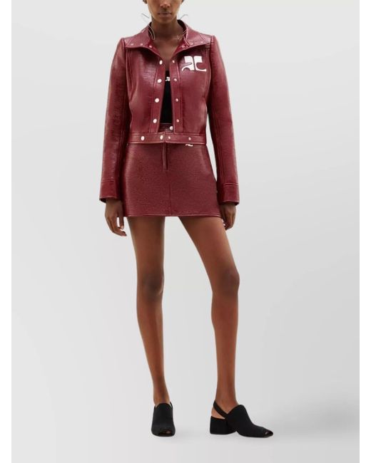 Courreges Red Cropped Faux Leather Biker Jacket
