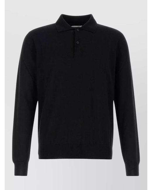 The Row Black Cashmere Selio Polo Shirt Ribbed Collar Cuffs for men