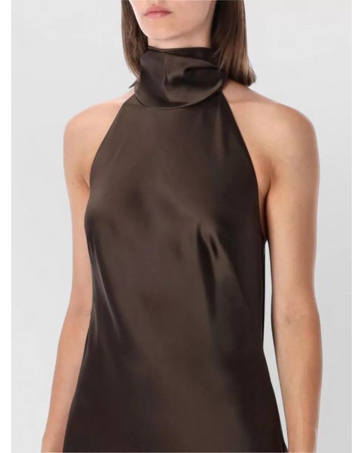 Ralph Lauren Brown Satin Halter Column Evening Dress Open Back
