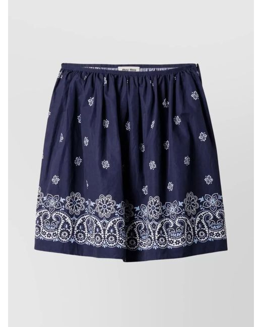 Miu Miu Blue Cornflower Print Poplin Skirt