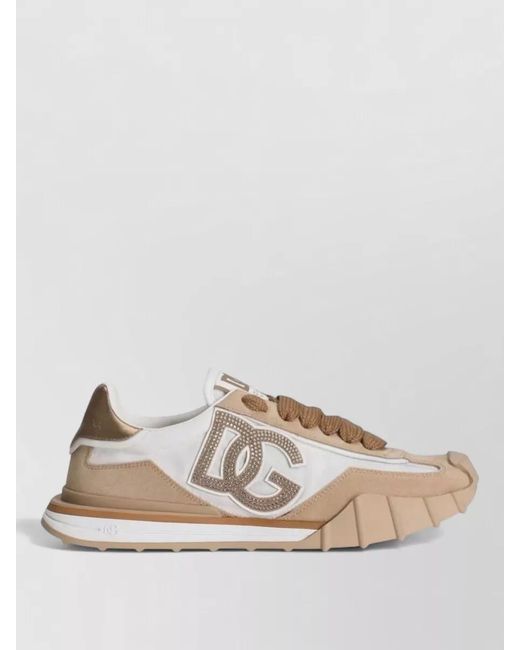 Dolce & Gabbana Natural Dg Sneakers Tone Rhinestone Panels Sole