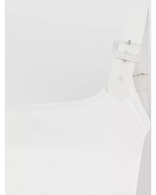 Courreges White Cotton Ribbed Sleeveless Square-Neck Tank Top