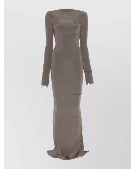 Rick Owens Gray Long Dress Fitted Silhouette Crew Neck
