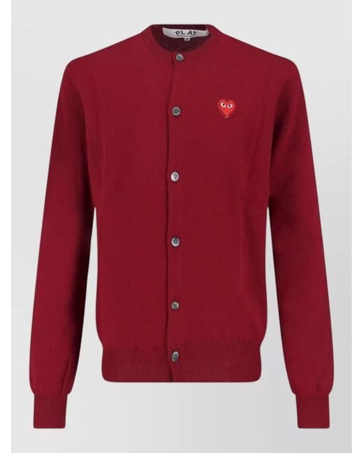 COMME DES GARÇONS PLAY Red Wool Crewneck Cardigan