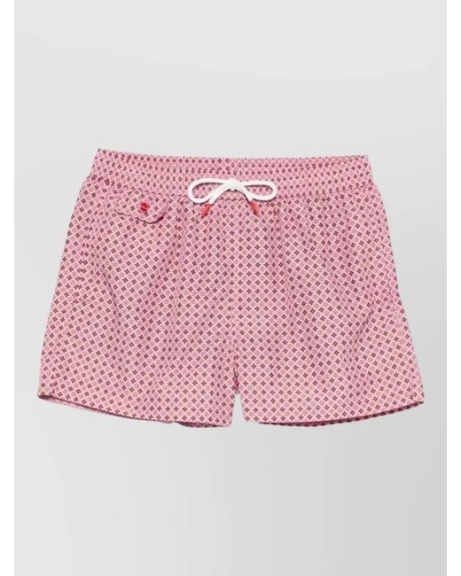 Kiton Pink Geometric Print Swim Shorts for men