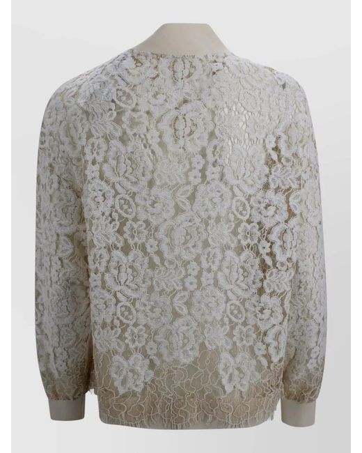 D.exterior Gray Lace Bomber Jacket Round Neck Scalloped Hem