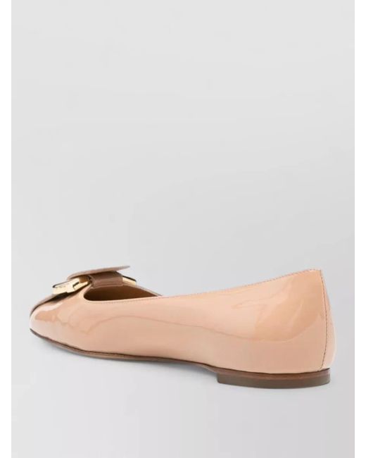 Ferragamo Pink Leather Ballerina Shoes Tone Buckle
