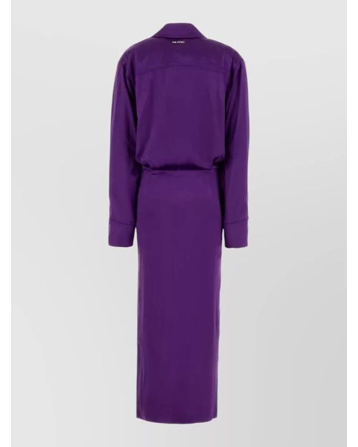 The Attico Purple Satin Shirt Dress Long Sleeves Midi