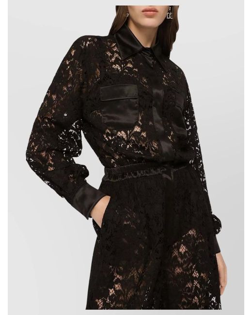 Dolce & Gabbana Black Silk Lace-Trim Long-Sleeve Straight-Leg Jumpsuit