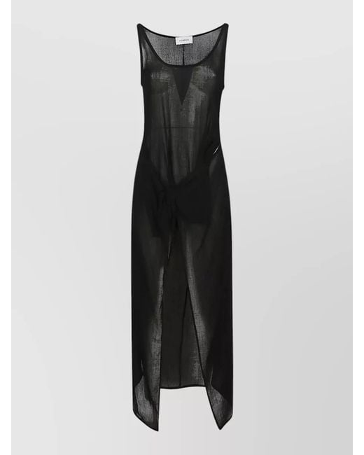 Anemos Black Wrap Midi Dress Scoop Neckline Tie
