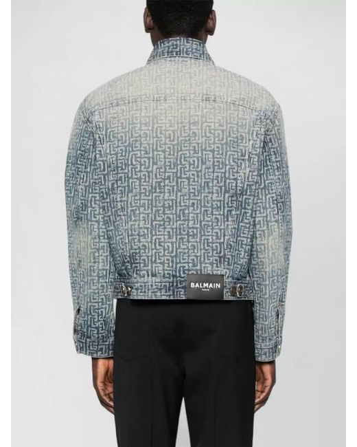 Balmain Blue Monogram Denim Jacket for men