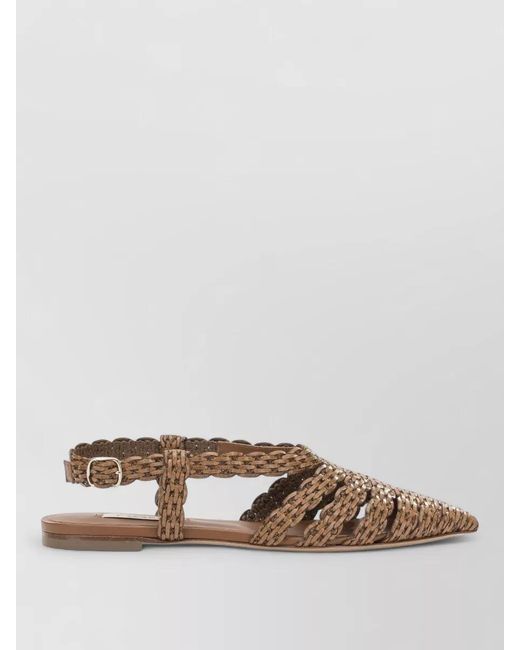 Casadei Brown Pointed Toe Flat Woven Slingback Sandals