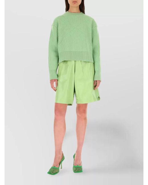 Bottega Veneta Green Lamb Leather Knee-Length Shorts