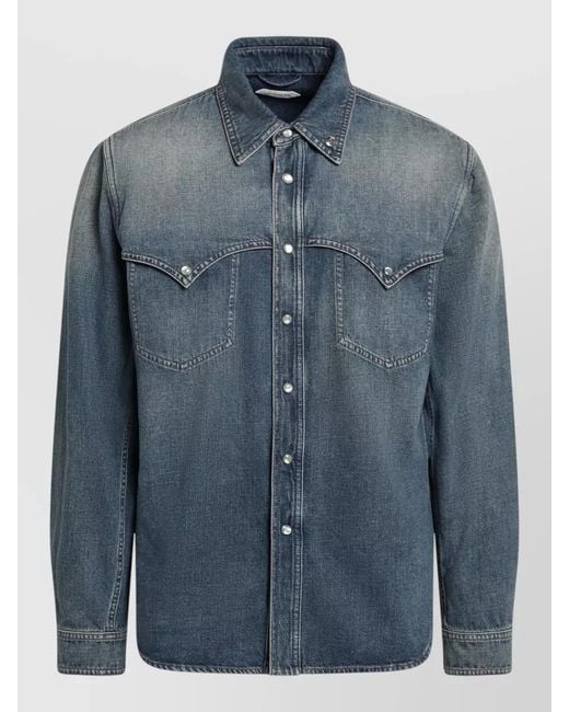 Versace Blue Long Sleeve Shirt Point Collar Pockets for men
