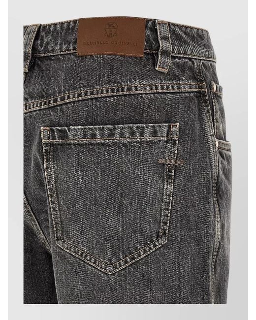 Brunello Cucinelli Gray Monile Cropped Straight Leg Denim Jeans