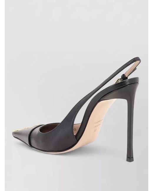 Tom Ford Gray Leather Pumps Metal T Logo Slingback