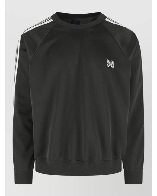 Needles Black Raglan Sleeve Knit Sweater Striped Detail for men