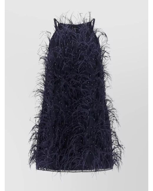 Pinko Blue Feather-Embellished Sleeveless Mini Dress